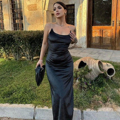 Sultry Velvet Maxi Dress With Metal Chain Accent Perfect Party Outfit Summer Ready