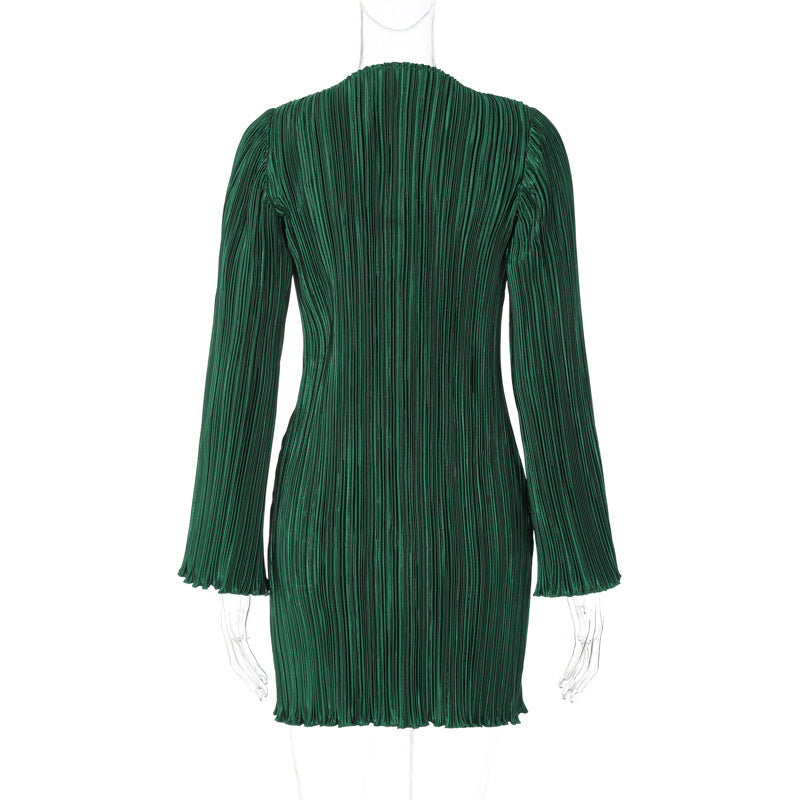 Autumn Striped ALine Dress Long Sleeve Elegant Knee Length Casual Outfit for Women Chic Style