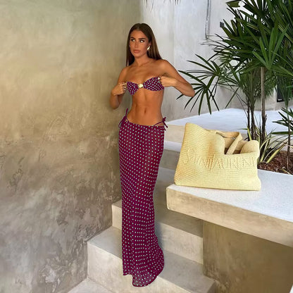 Polka Dot Maxi Dress with Bikini Set Vacation Ready Outfit for Summer Style
