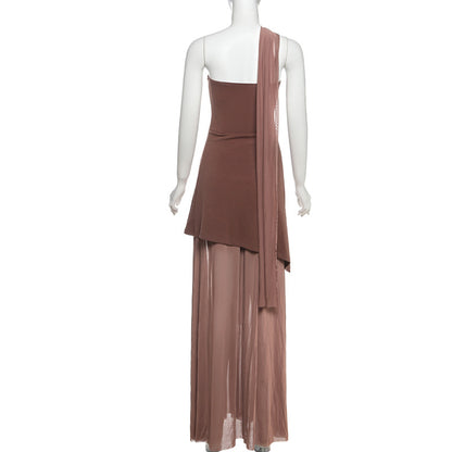 Backless Maxi Dress for Women Chic Slim Fit Party Dress with Scarf Collar