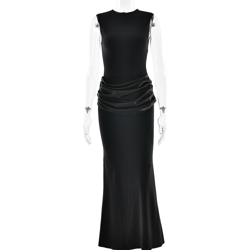 Elegant Sleeveless Maxi Dress Satin Fishtail Design for Formal Events Spring Fashion Essential