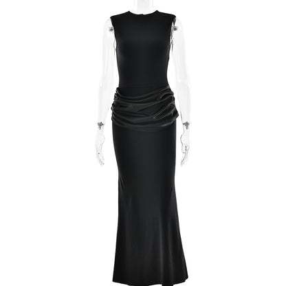 Elegant Sleeveless Maxi Dress Satin Fishtail Design for Formal Events Spring Fashion Essential