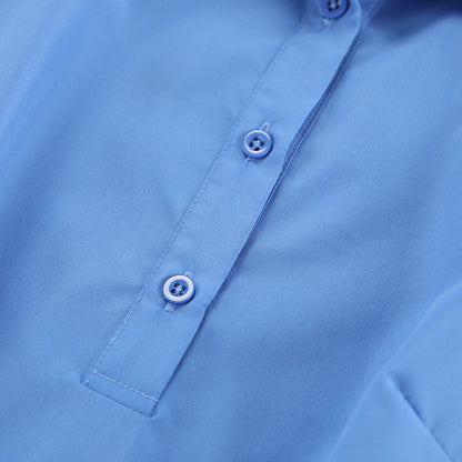 Summer Chic Collared Short Sleeve Slim Fit Dress for Women Office Wear Blue Dress