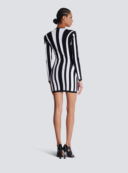 Black and White Striped Bodycon Dress Party Ready Long Sleeve Mini Dress for Women