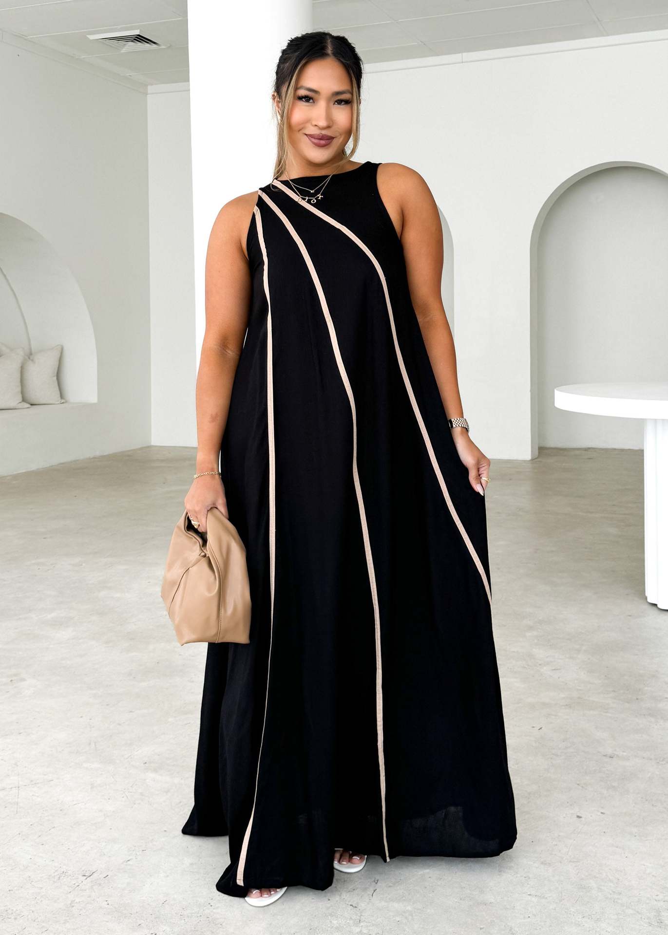 Sleeveless Maxi Dress for Summer Stripes Aline Flowy Style Daily Wear