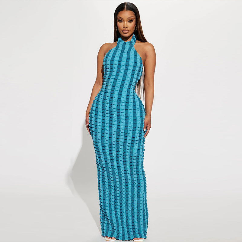 Sultry Striped Maxi Dress Backless Design for Women Summer Fashion Beach Party Outfits