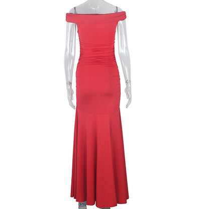 Off Shoulder Maxi Dress for Women Slim Fit Evening Gown Party Dress