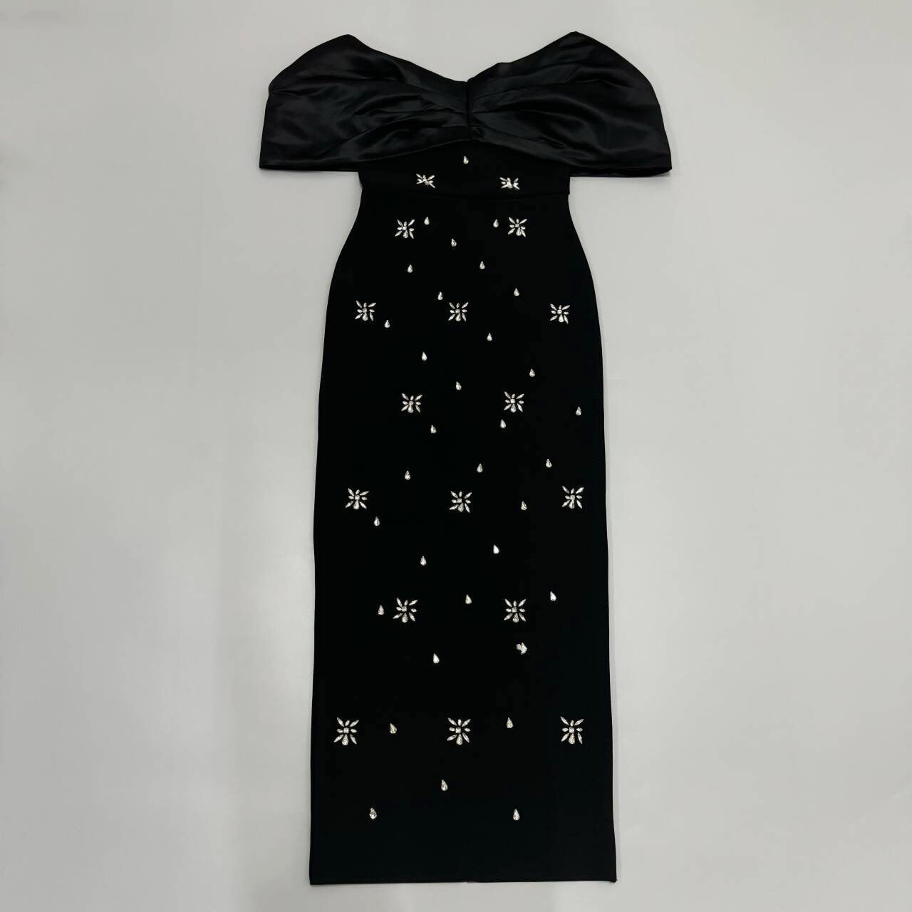 Off Shoulder Maxi Dress Rhinestone Bandage Evening Gown for Women Formal Events