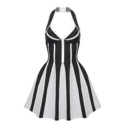 Summer Mini Halter Dress with Stripes Sexy Backless Style for Sunny Days