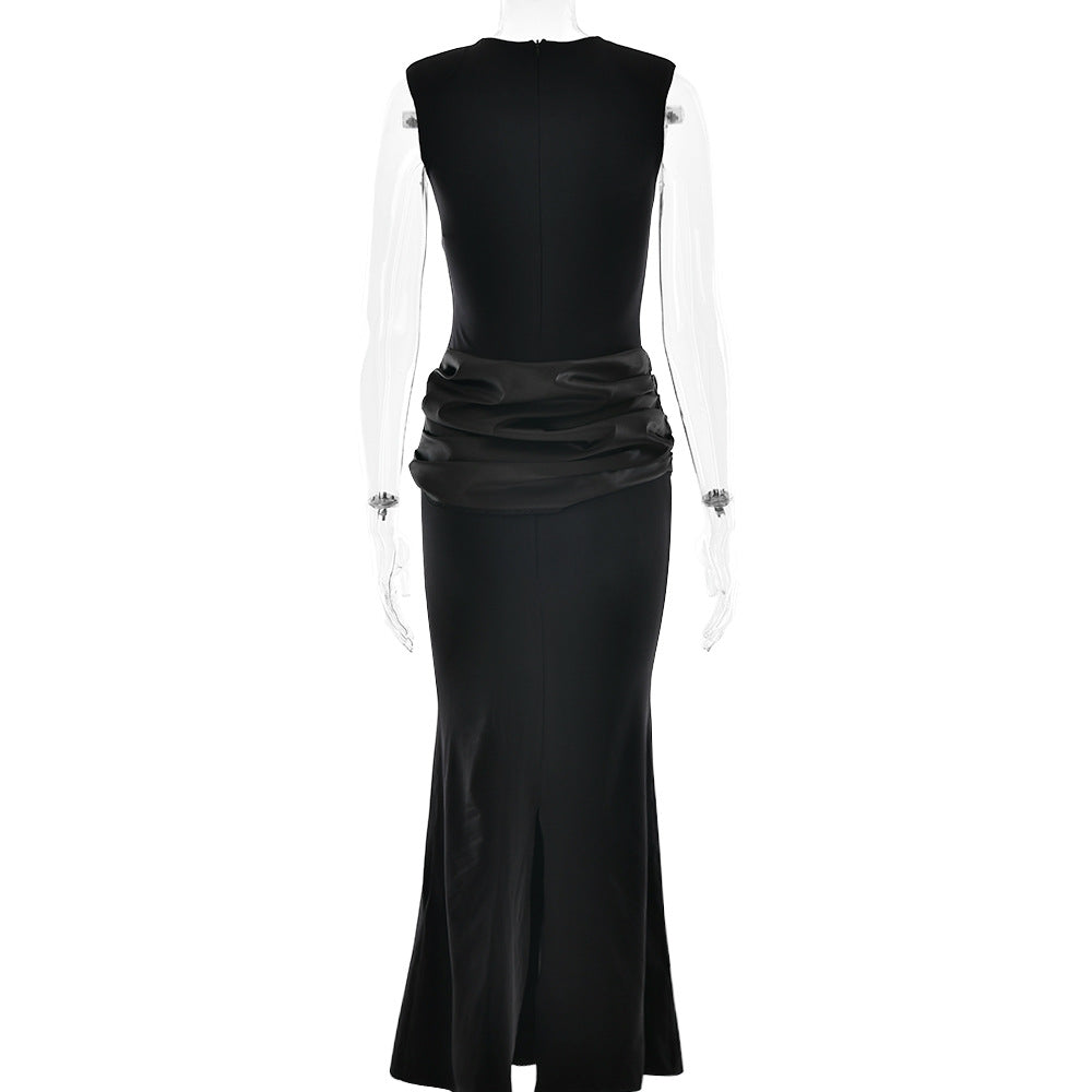 Elegant Sleeveless Maxi Dress Satin Fishtail Design for Formal Events Spring Fashion Essential