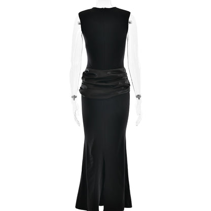 Elegant Sleeveless Maxi Dress Satin Fishtail Design for Formal Events Spring Fashion Essential