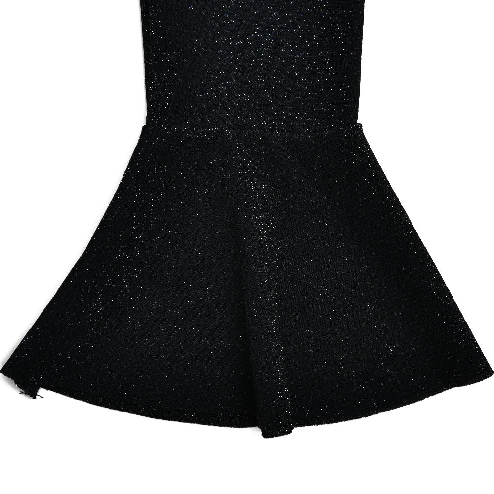 Sultry Bodycon Mini Dress with Flared Sleeves and a Plunging VNeck for Fall Evenings