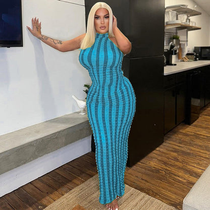 Sultry Striped Maxi Dress Backless Design for Women Summer Fashion Beach Party Outfits