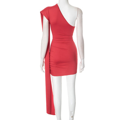 Sleek OneShoulder Mini Dress for Parties Solid Color Bodycon Styles Summer Fashion