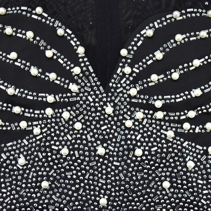 Sexy Rhinestone Mesh Mini Dress with Long Sleeves for Parties Clubbing and Events Trendy Short Dresses