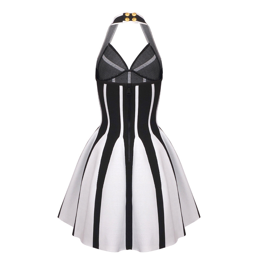 Summer Mini Halter Dress with Stripes Sexy Backless Style for Sunny Days