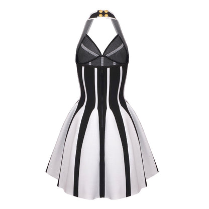 Summer Mini Halter Dress with Stripes Sexy Backless Style for Sunny Days