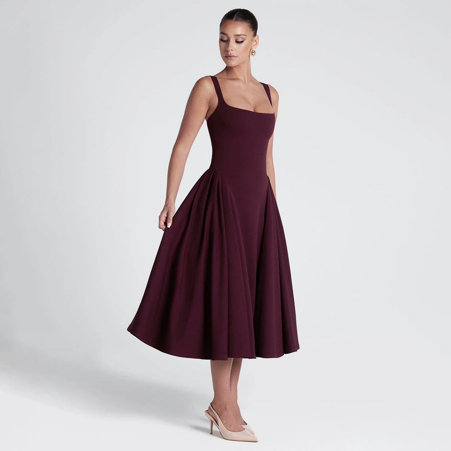 Maxi Dress with Square Collar ALine Silhouette for Women Stylish Spring Outfit