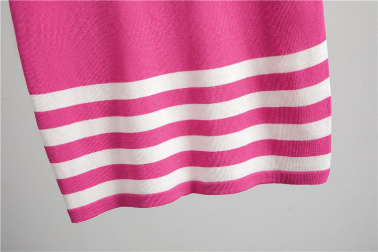 Summer Striped Mini Dress with Crew Neck and Half Sleeves Viscose Bodycon Dress