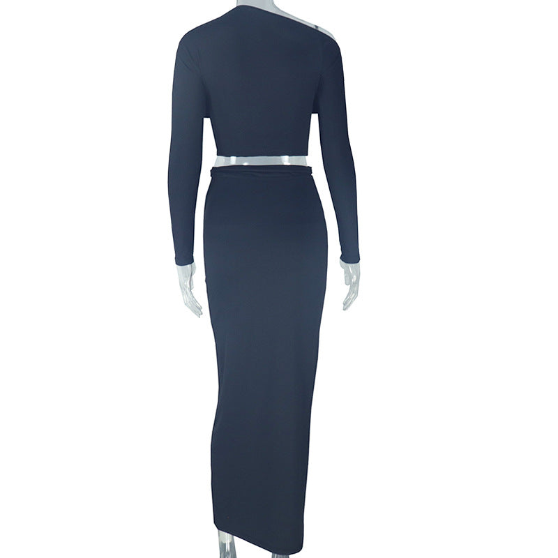 Asymmetrical TwoPiece Set for Women Crop Top and Maxi Skirt Sets Party Outfit