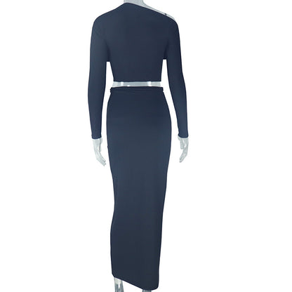 Asymmetrical TwoPiece Set for Women Crop Top and Maxi Skirt Sets Party Outfit
