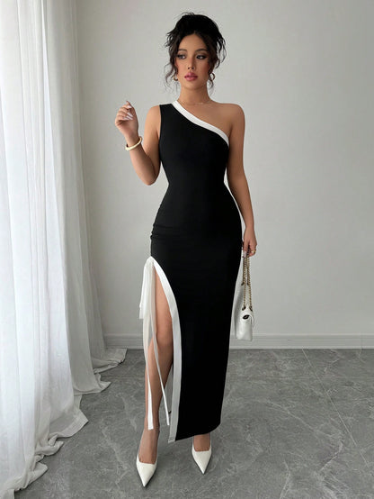 Maxi Dress for Special Occasions One Shoulder Asymmetrical Design Formal Wear
