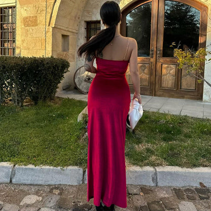 Sultry Velvet Maxi Dress With Metal Chain Accent Perfect Party Outfit Summer Ready