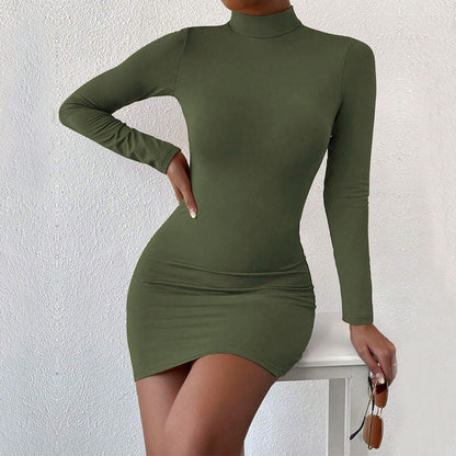 Party Mini Dress for Women Long Sleeve Bodycon Dress with High Waist and Mock Neck