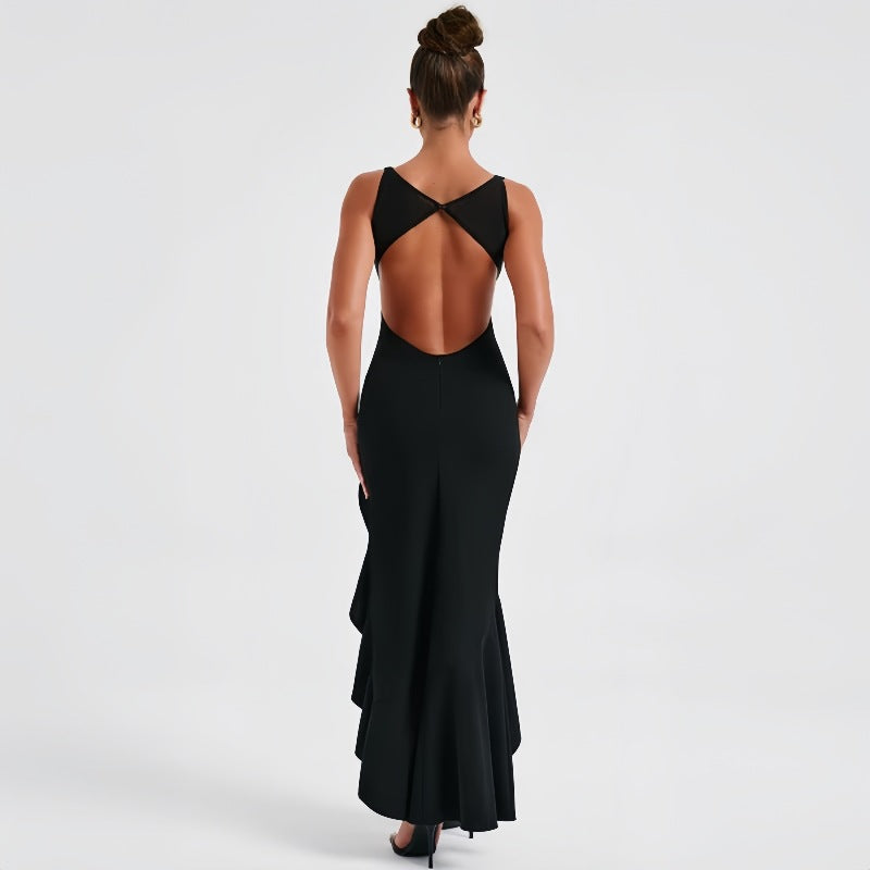 Backless Maxi Dress for Women Summer Asymmetrical Hem Bodycon Dress Split Design