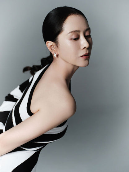 Black and White Striped Maxi Dress with One Shoulder and High Slit for Effortless Chic