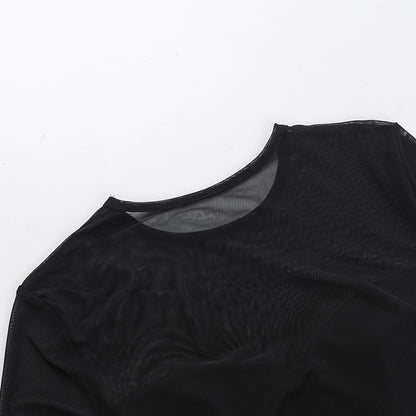 Mesh Panel Mini Dress with Long Sleeves for Women Bodycon Party Dresses