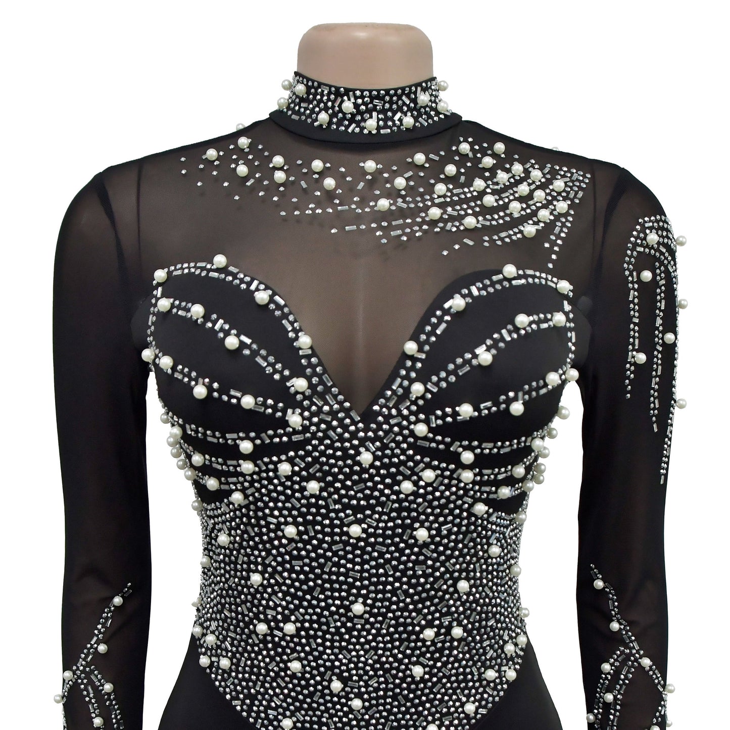 Sexy Rhinestone Mesh Mini Dress with Long Sleeves for Parties Clubbing and Events Trendy Short Dresses