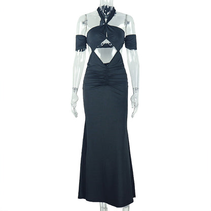 Sultry Halter Maxi Dress for Parties Backless Cutout Design Bodycon Evening Gown