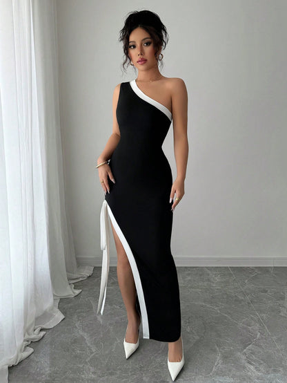 Maxi Dress for Special Occasions One Shoulder Asymmetrical Design Formal Wear