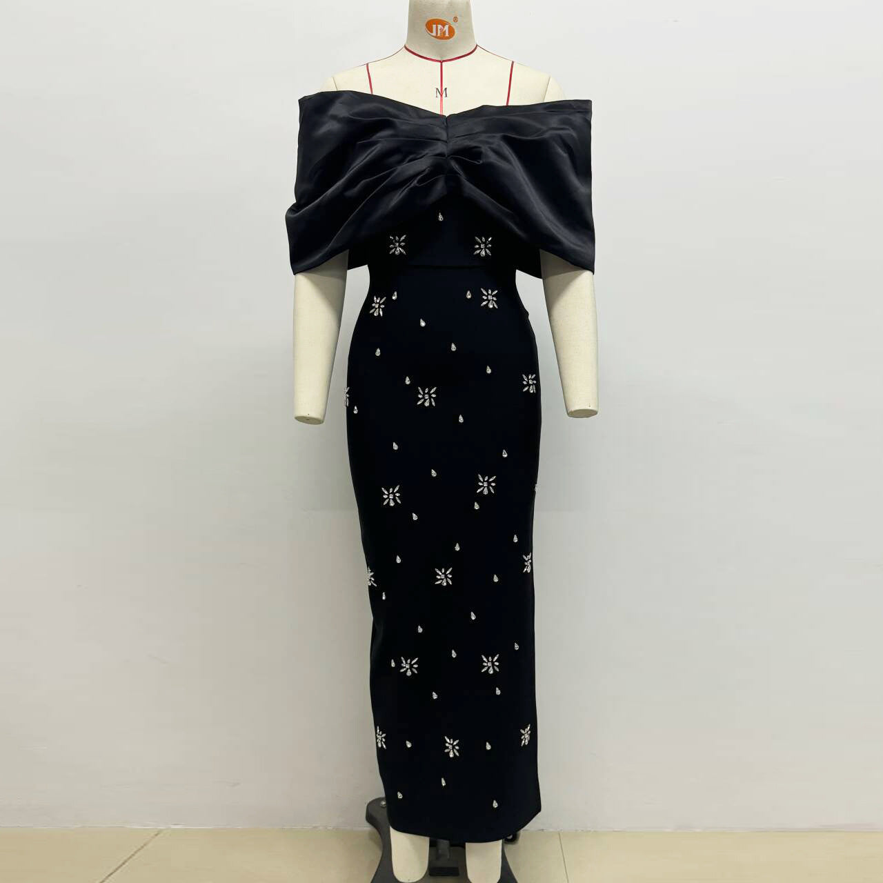 Off Shoulder Maxi Dress Rhinestone Bandage Evening Gown for Women Formal Events