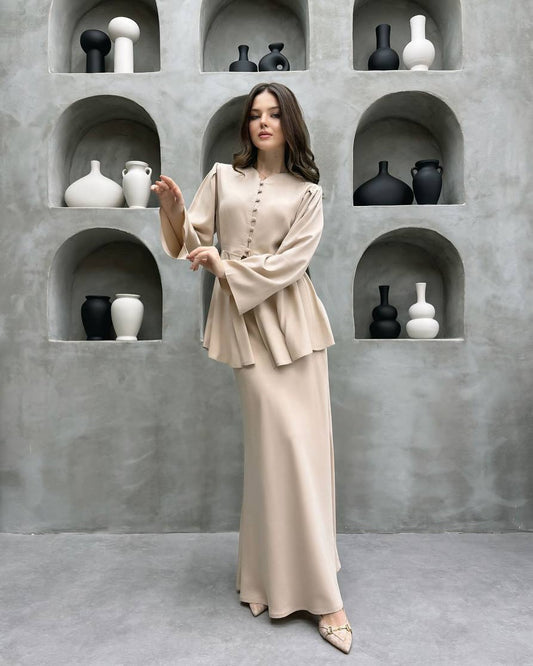 Cardigan Top and Maxi Skirt Set Solid Color Outfit Socialite Style Two Pieces for Women