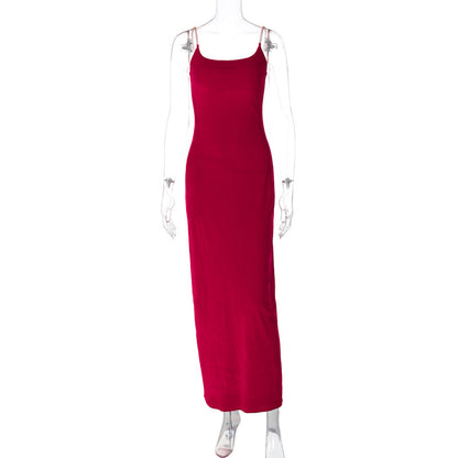 Sultry Velvet Maxi Dress With Metal Chain Accent Perfect Party Outfit Summer Ready