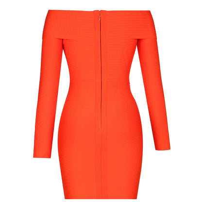 Orange Striped Bodycon Dress Long Sleeve VNeck for Elegant Evening Events Party Nights