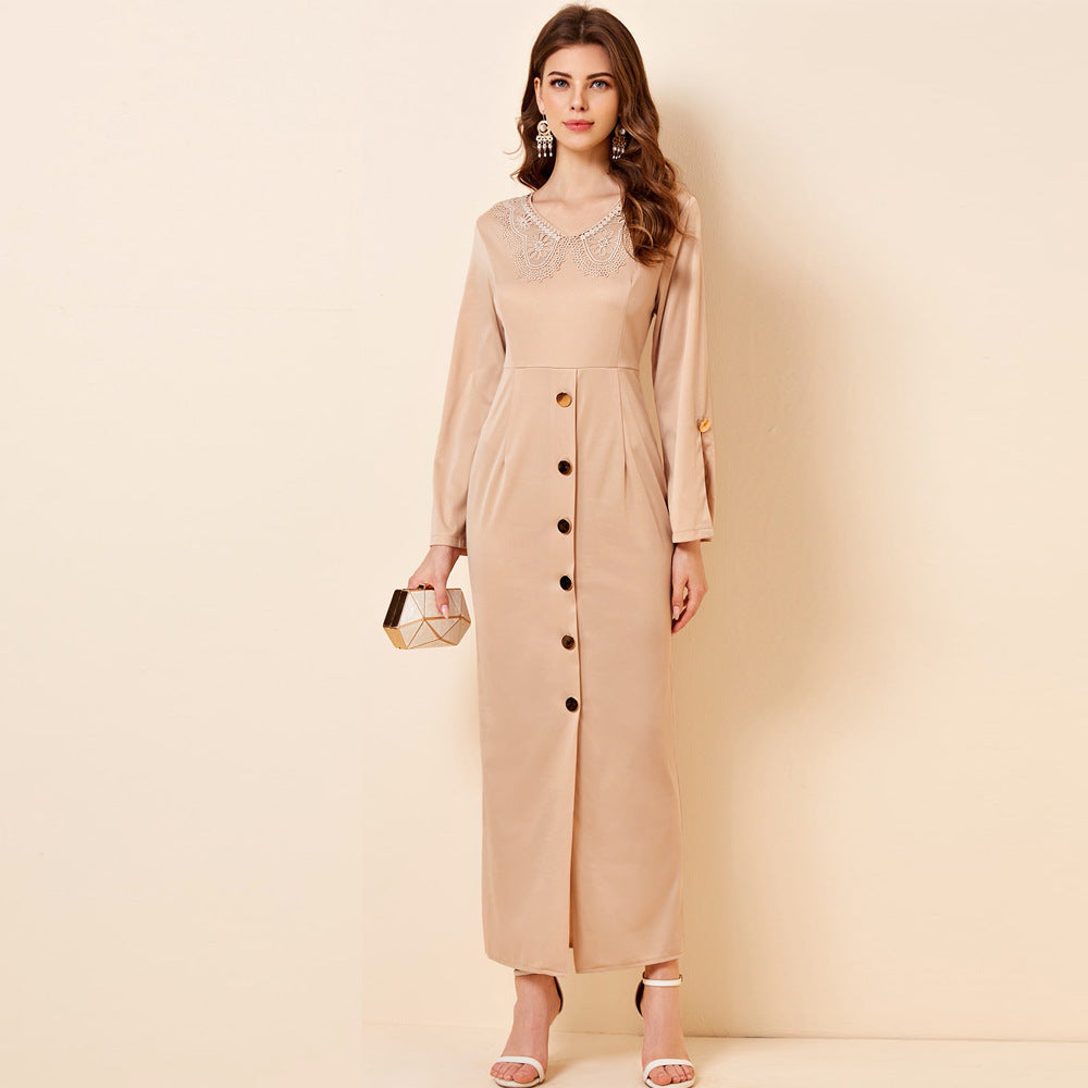 Spring Maxi Dress with Long Sleeves VNeck Design Perfect for Daily Wear and Effortless Style
