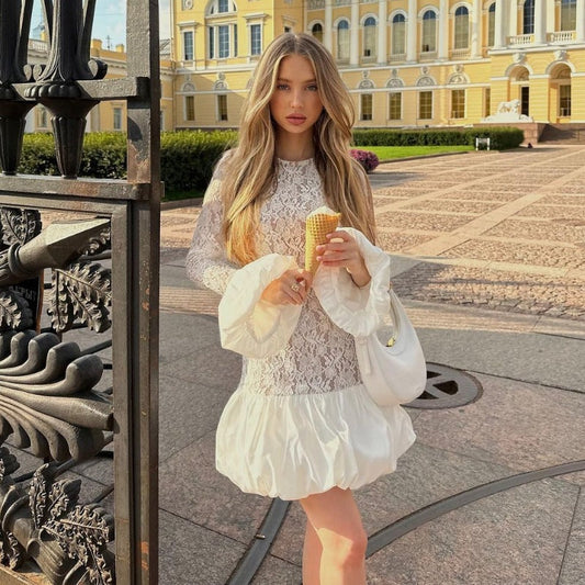 Elegant ALine Mini Dress with Lace Details for Autumn and Winter Style Sophisticated Womens Fashion