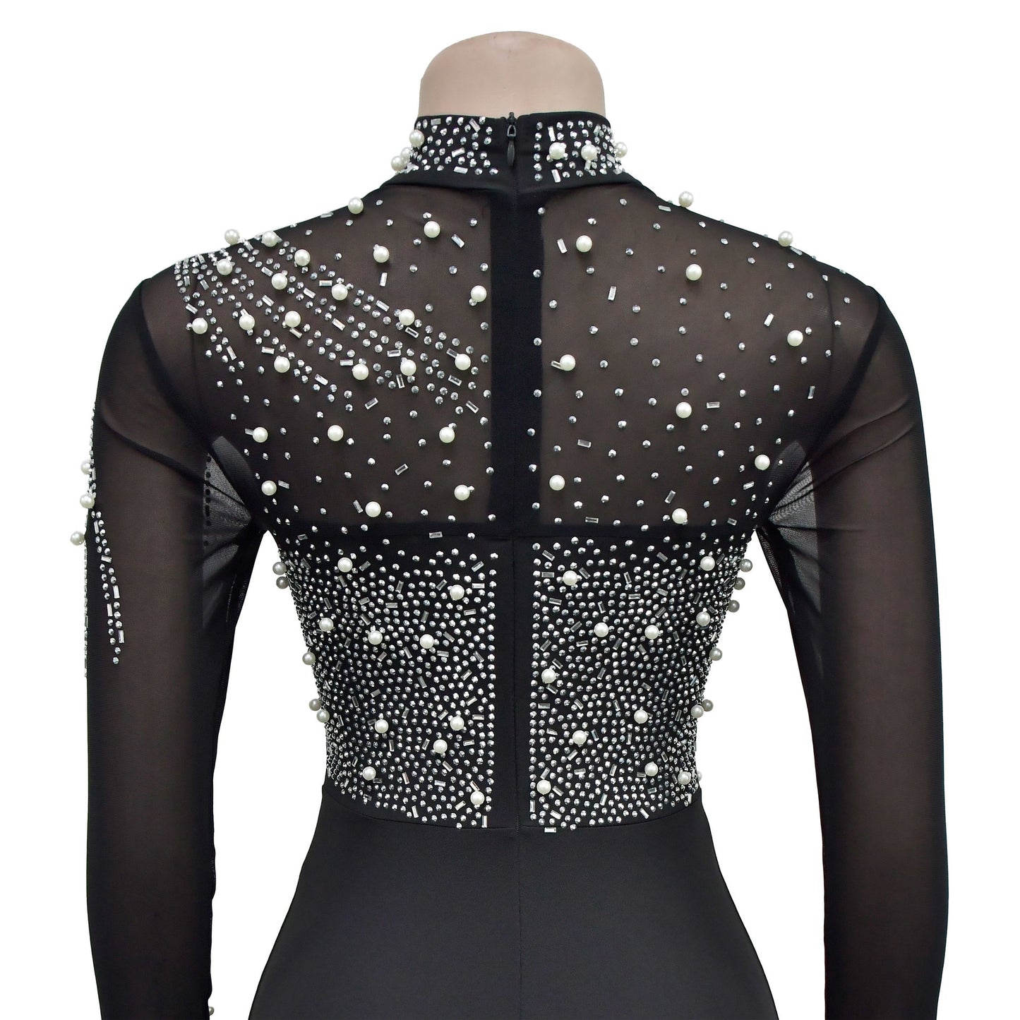 Sexy Rhinestone Mesh Mini Dress with Long Sleeves for Parties Clubbing and Events Trendy Short Dresses