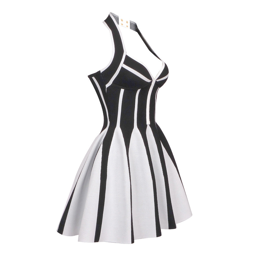 Summer Mini Halter Dress with Stripes Sexy Backless Style for Sunny Days