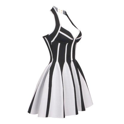 Summer Mini Halter Dress with Stripes Sexy Backless Style for Sunny Days