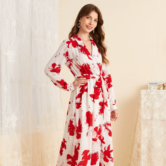 Floral Maxi Wrap Dress Long Sleeve Perfect Autumn Spring Outfit
