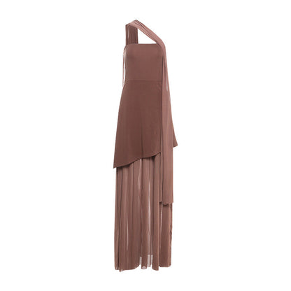 Backless Maxi Dress for Women Chic Slim Fit Party Dress with Scarf Collar