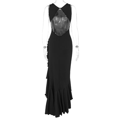 Backless Maxi Dress for Women Summer Asymmetrical Hem Bodycon Dress Split Design
