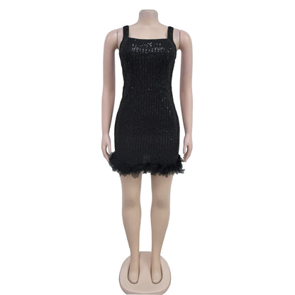 Sizzling Sequin Bodycon Dress with Feather Trim for a Night of Glamour Party Outfit