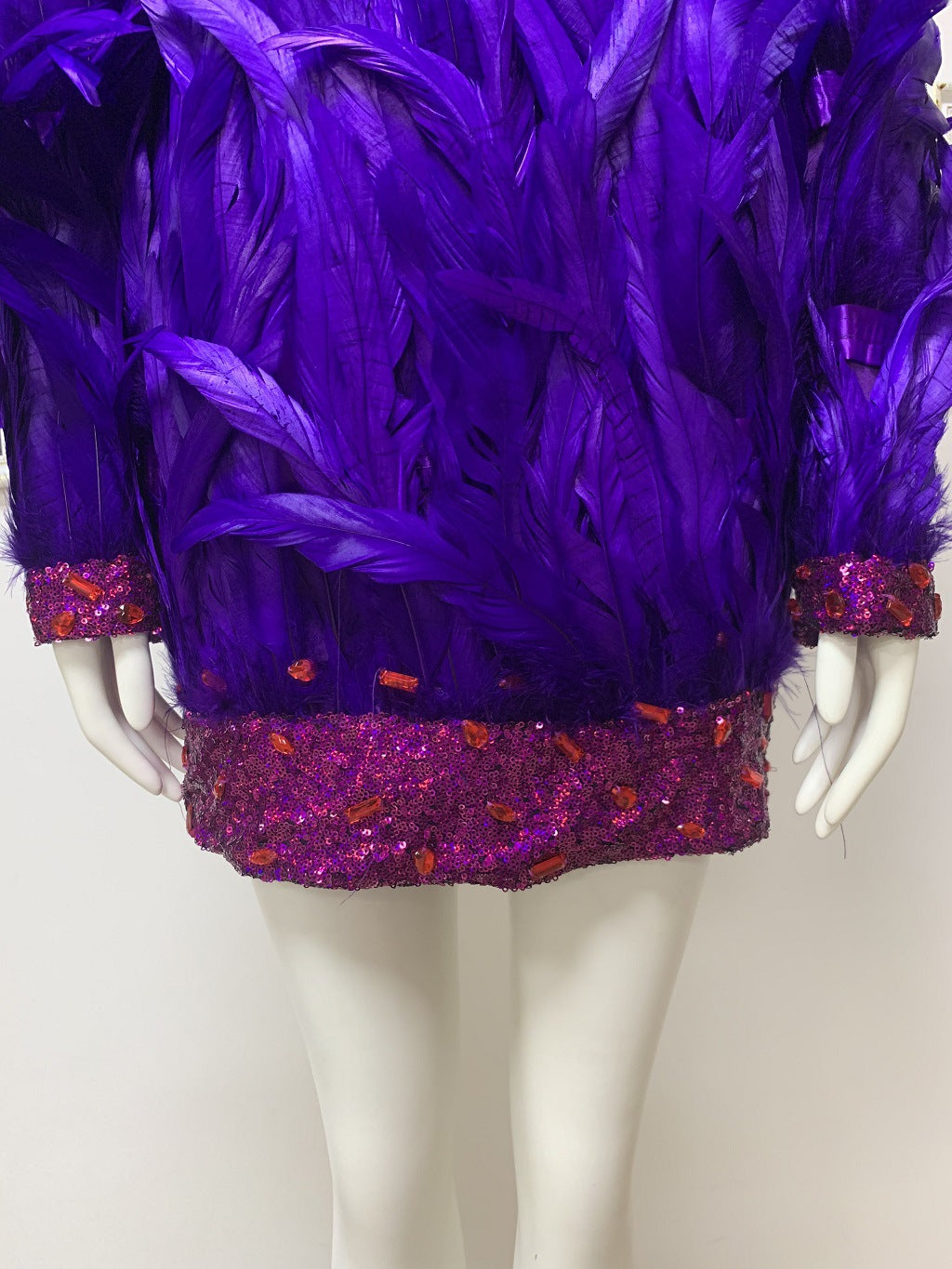 Sophisticated High Neck Bodycon Dress with Feather Trim Evening Party Wear