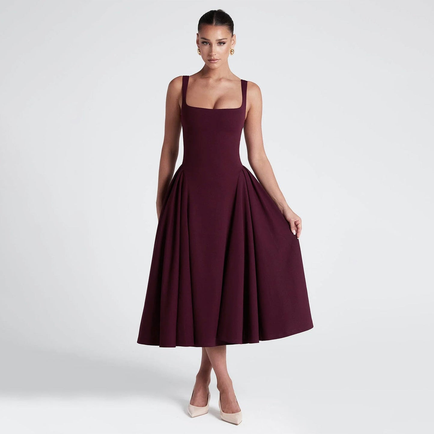 Maxi Dress with Square Collar ALine Silhouette for Women Stylish Spring Outfit