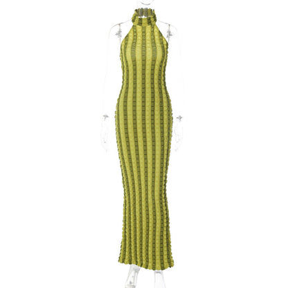Sultry Striped Maxi Dress Backless Design for Women Summer Fashion Beach Party Outfits